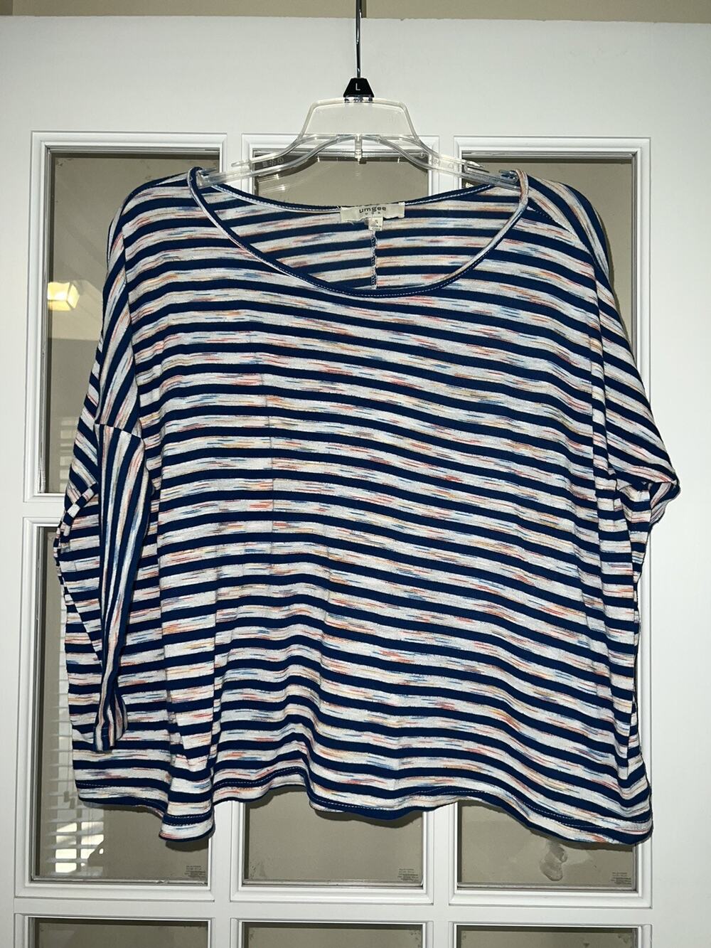 Umgee womens blue striped 3/4 sleeved blouse womens small boutique blouse